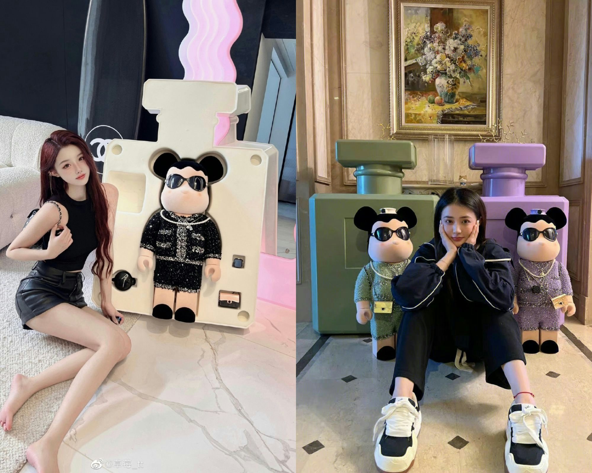(Left to right) KOLs @草莓_tt and @徐璐私服时尚穿搭日记 DevilWears are both proud owners of the Coco Chanel Bearbricks. Photo: Weibo