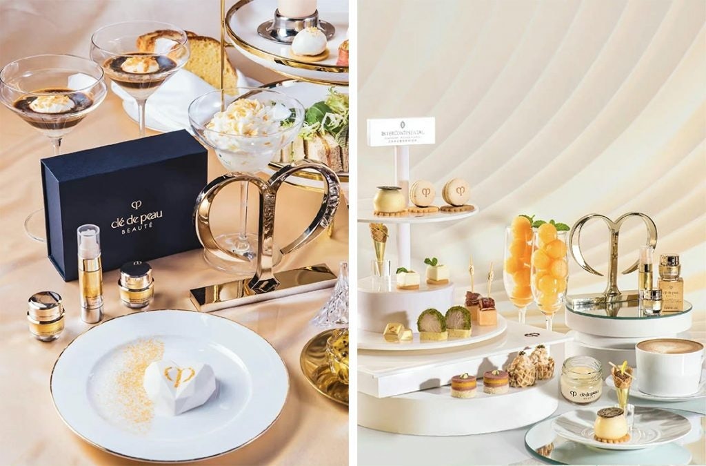 Clé de Peau Beauté's afternoon tea set came with branded macarons and a gift box of facial products. Photo: CPB's Weibo