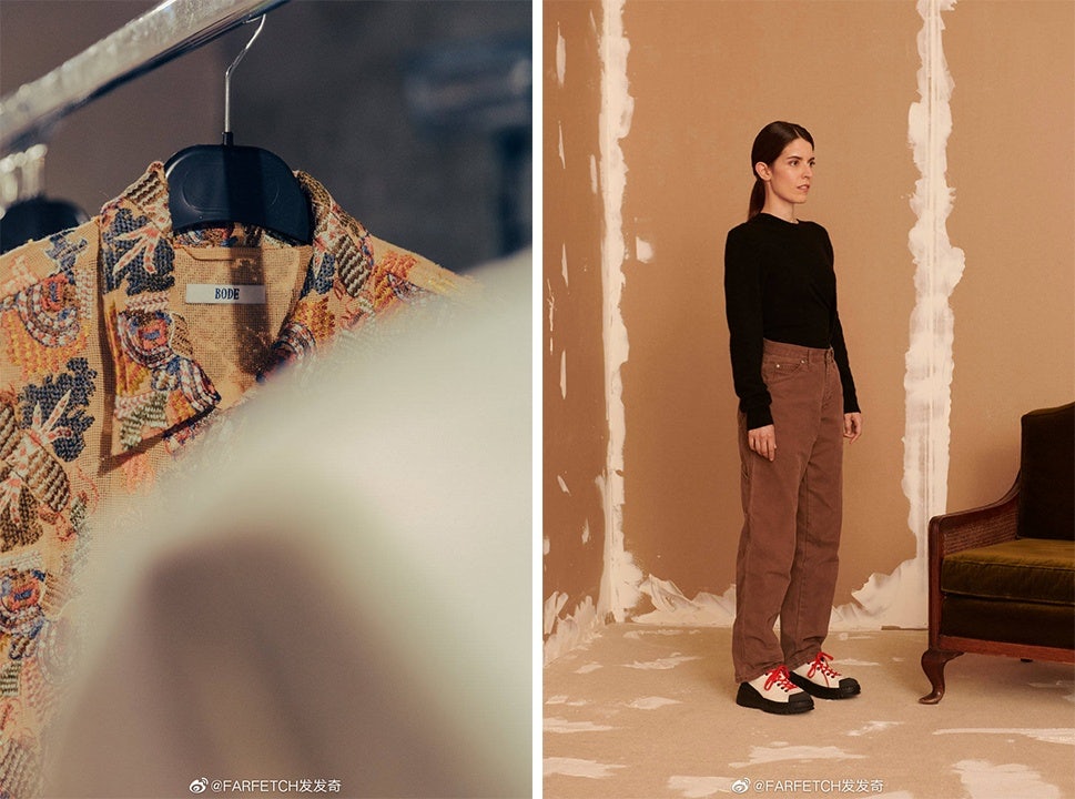 Farfetch has helped introduced lesser-known brands to China, including New York-based brand Bode (left) and Spanish footwear brand Camper (right). Photo: Farfetch's Weibo