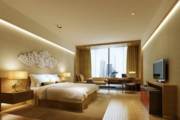 A rendering of a planned Hualuxe hotel room. (KOKAISTUDIOS)