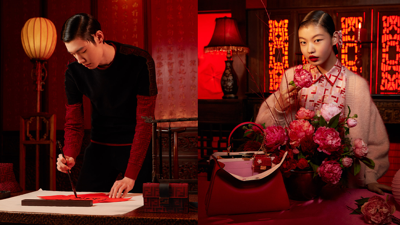 Fendi’s New Year’s campaign is loaded with Chinese motifs like the color red and auspicious images of lanterns and flowers. Photo: Courtesy of Fendi