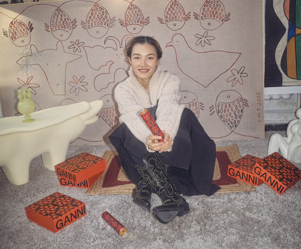 Scandinavian fashion house Ganni joined with independent female artist Lv Wenting to launch its limited edition Year of the Rabbit gift box. Image: Ganni WeChat