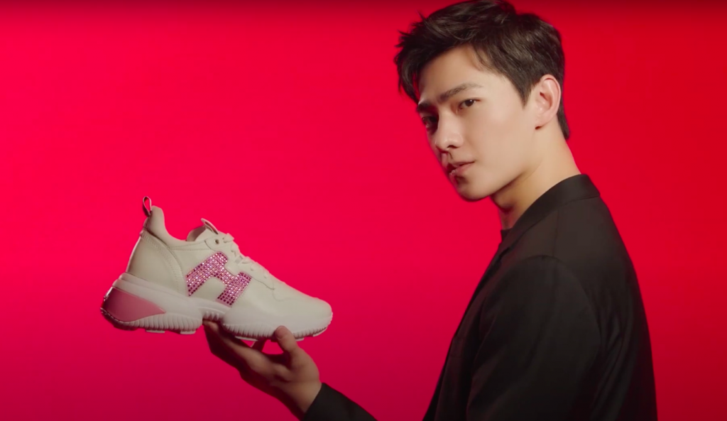 Yang Yang poses with the Valentine's Edition Interaction sneakers in Hogan's latest campaign. Photo: Courtesy of Hogan