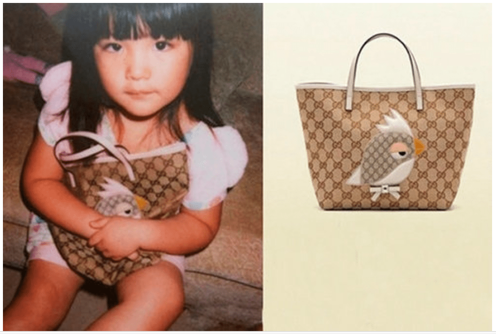 Chinese TV show host Li Xiang's baby girl, Angela Wang with her Gucci bag. (Image via Tencent Fashion)