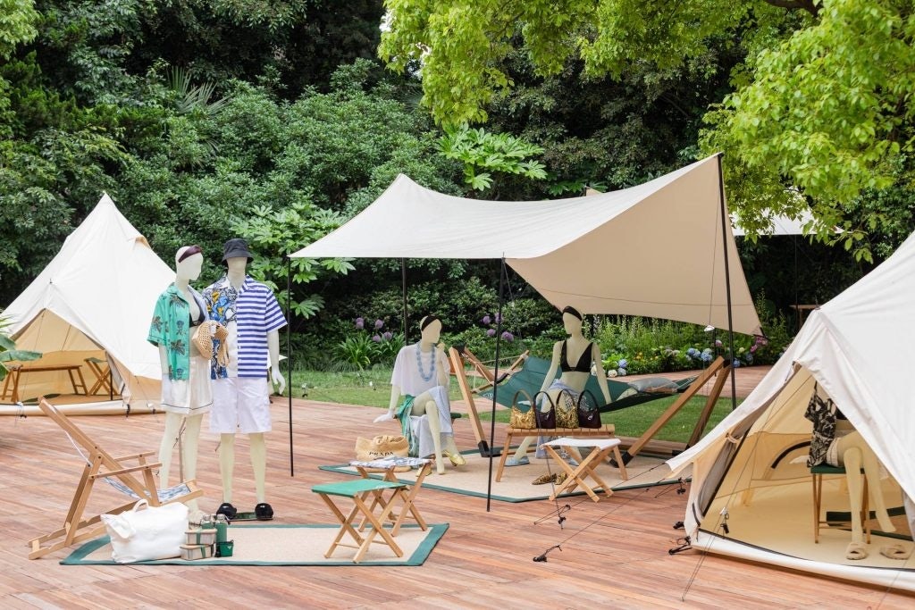 The garden of Prada Rong Zhai is set up with lounge tents to create immersive visiting experiences. Photo: Courtesy of Prada.