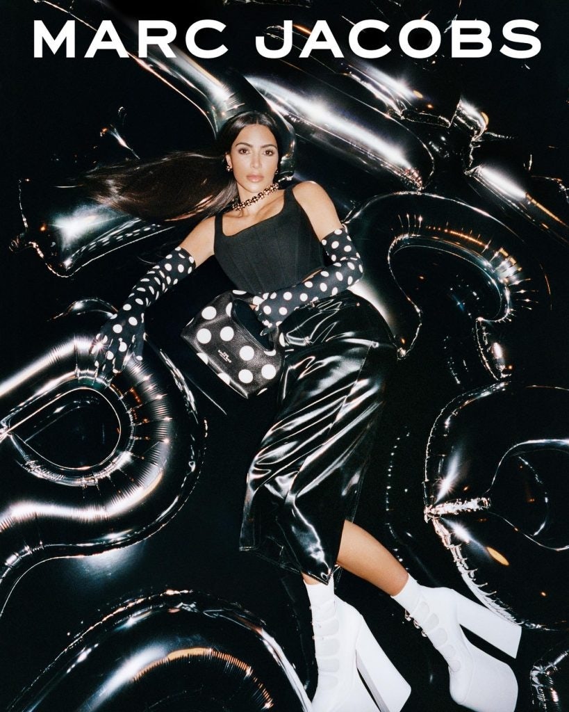 Kim Kardashian sports big platform boots and black gloves in Marc Jacobs' Fall 2023 campaign. Photo: Marc Jacobs