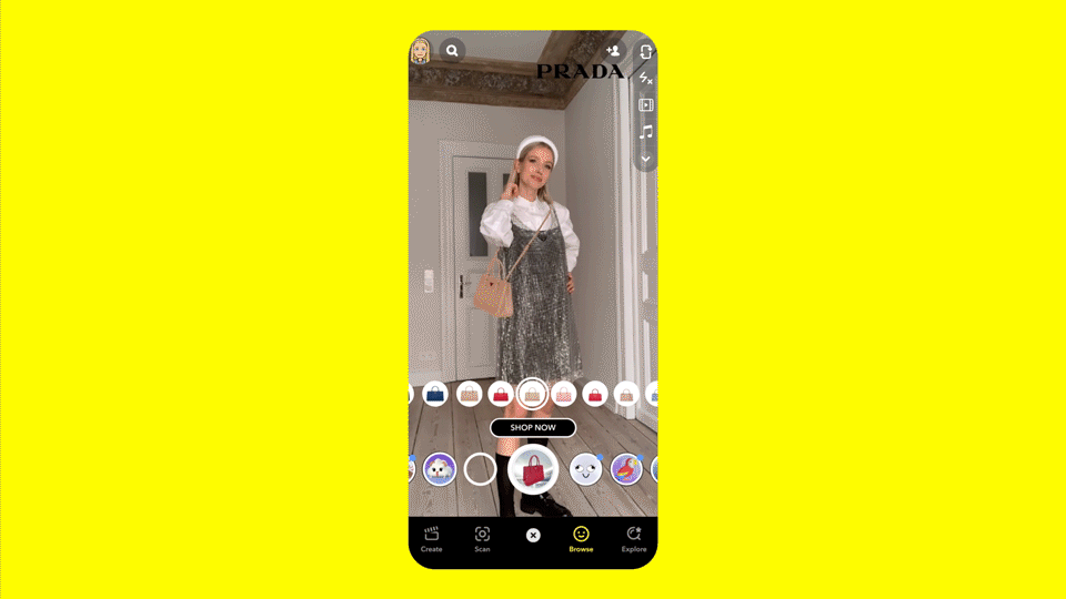 With Snapchat's new gesture recognition capabilities, Prada shoppers can signal on the app when they want to check out another item or color. Photo: Courtesy of Snap
