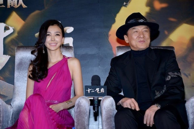 Yao Xingtong and Jackie Chan at the Shanghai debut of "Chinese Zodiac"
