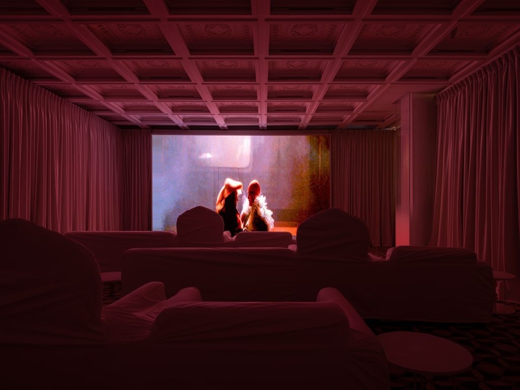 Maison Margiela's mini Parisian cinema entitled “Cinema Inferno” is located on the ground floor of the pop-up space. Photo: Courtesy