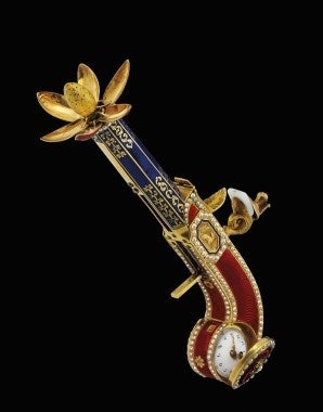 The top lot at today's auction was this unusual Moulinié, Bautte & Cie. perfume sprinkler with concealed watch