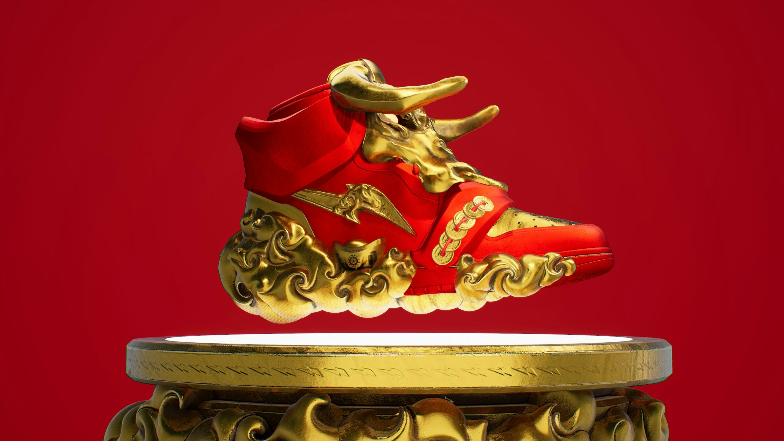 RTFKT’s sneaker drop with FEWOCiOUS earned three million. Now, it’s auctioned off a gold sneaker for Chinese New Year on China’s digital marketplace, Treasureland. Photo: Courtesy 
