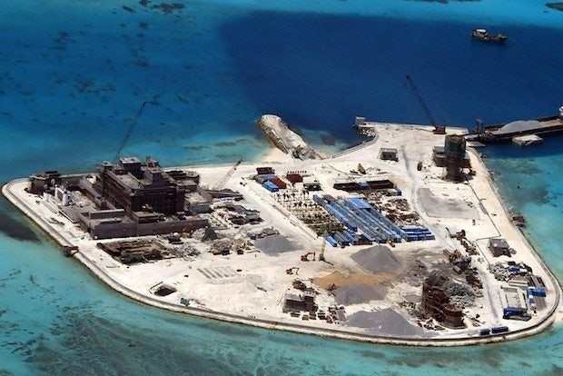 Construction by China on one of the disputed Spratly islands in the South China Sea. (Armed Forces of The Philippines)
