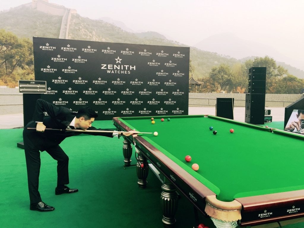 A Zenith promotional event at the Great Wall of China on October 19, 2016 featuring brand ambassador and snooker champion Ding Junhui. (Courtesy Photo)