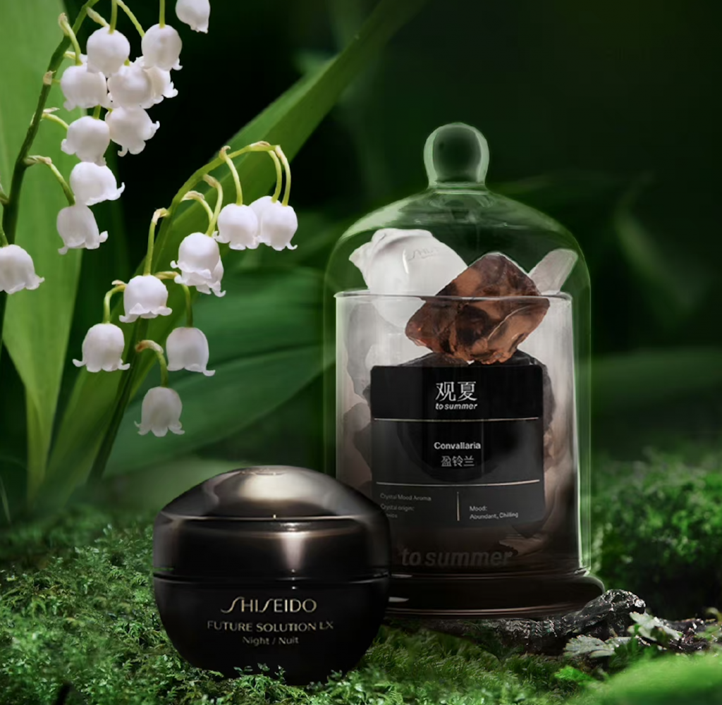 Japanese high-end skincare label Shiseido teamed up with Chinese fragrance brand To Summer to co-create an aromatherapy scent called Convallaria. Image: Shiseido's official Weibo