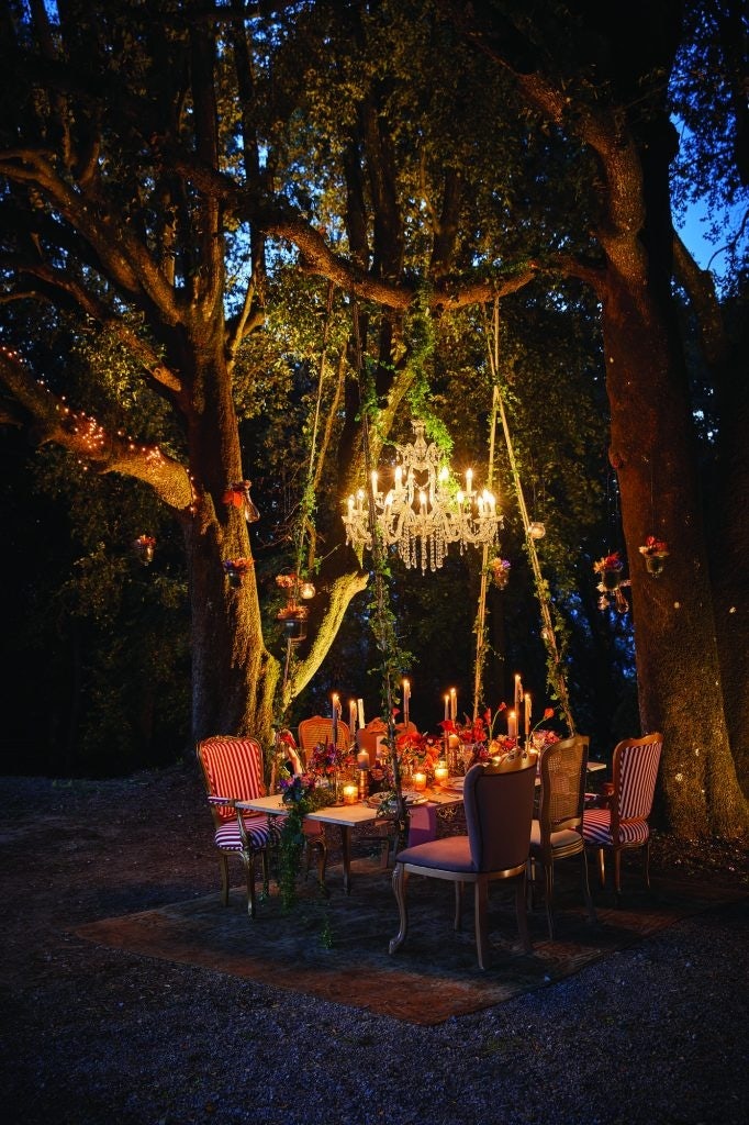 A hanging table private dinner can be arranged at the Castelo di Casole. Image: Belmond