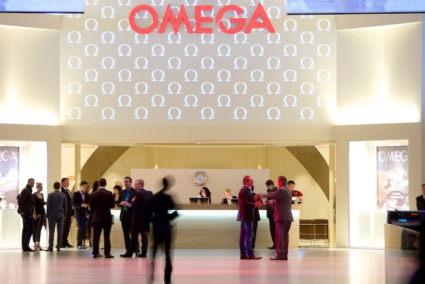 Guests in front of the Omega presentation at Baselworld 2013. (Baselworld)