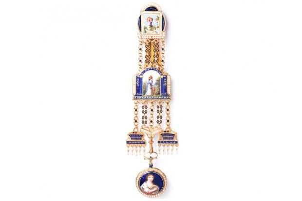 Cartier's earliest recorded work, a 1874 enameled watch on chatelaine, will be on display in China for the first time. (Cartier)