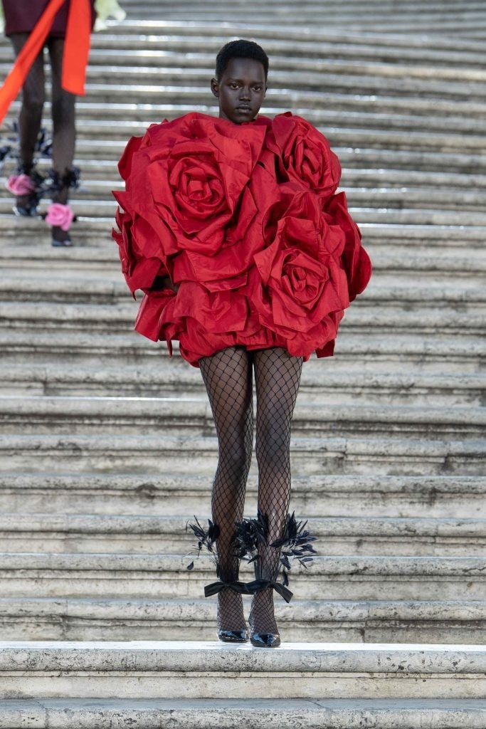 The first look of the Valentino’s Haute Couture Fall 2022-23 collection was inspired by Valentino Garavani's Fiesta dress. Photo: Courtesy of Valentino