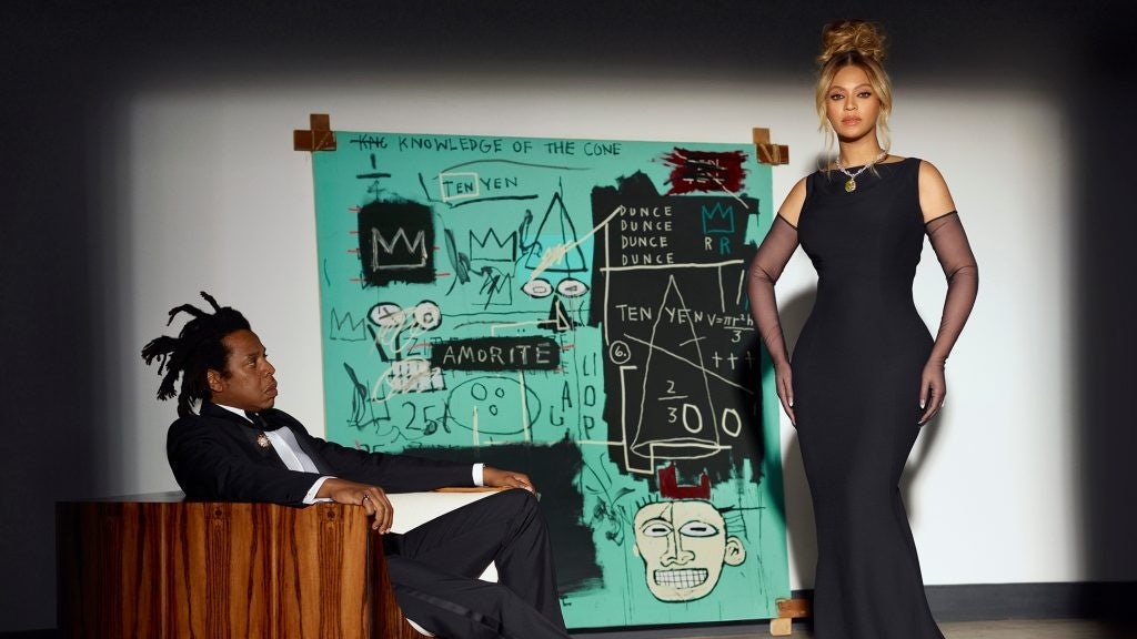 Tiffany’s new campaign features power couple Beyoncé and Jay-Z, a never-before-seen painting by influential artist Jean-Michel Basquiat, and the jeweler's legendary Tiffany Diamond. Photo: Courtesy of Tiffany amp; Co.