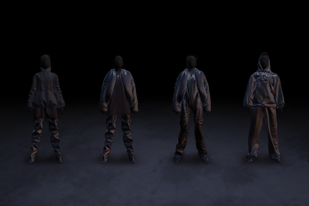 Looks from the Yeezy Gap collection are presented in a video game engineered by Balenciaga. Photo: Yeezy Gap