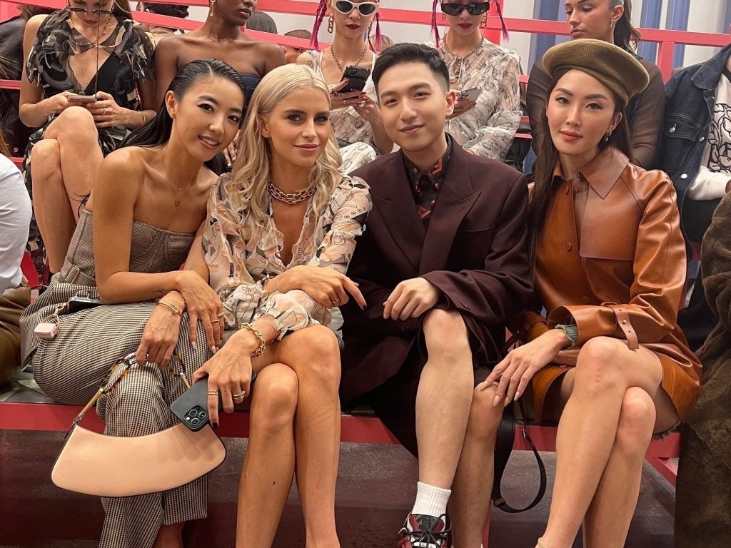 Mr. Bags and Yuyu sit front row at the Fendi show together with Caroline Daur and Chriselle Lim. Photo: Courtesy of Mr. Bags