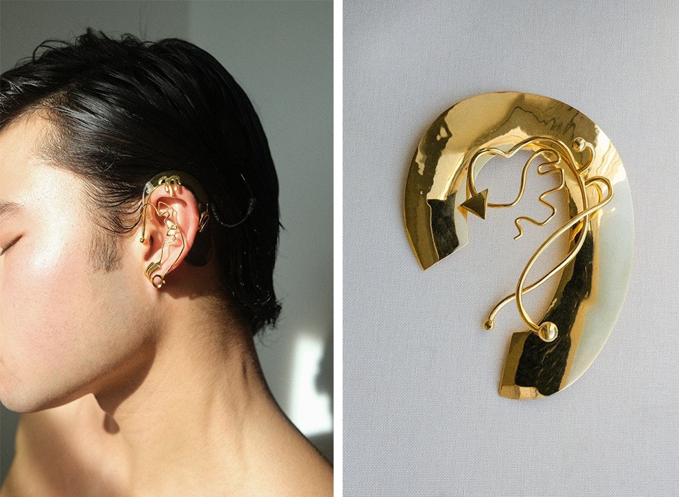 Activist Chella Man teams up with Private Policy to release earrings that can be styled with hearing aids or cochlear implant machinery. Photo: Private Policy
