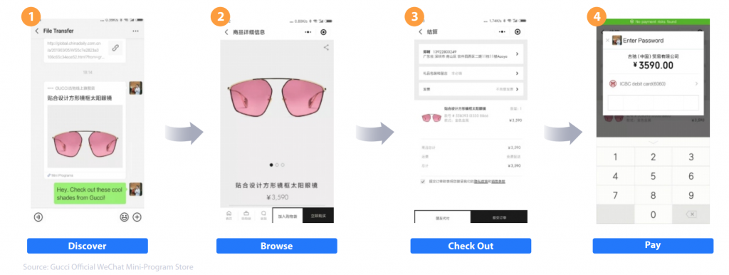 Gucci’s store lets customers discover, browse, and pay for items all without leaving WeChat. Photo: Azoya
