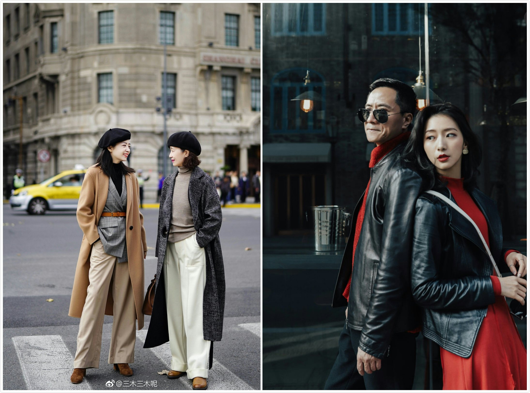 Family street fashion shoots. Photo: KOL @三木三木呢 with her mother on Xaiohongshu (left), Aceyiing with her father on Xiaohongshu (right).