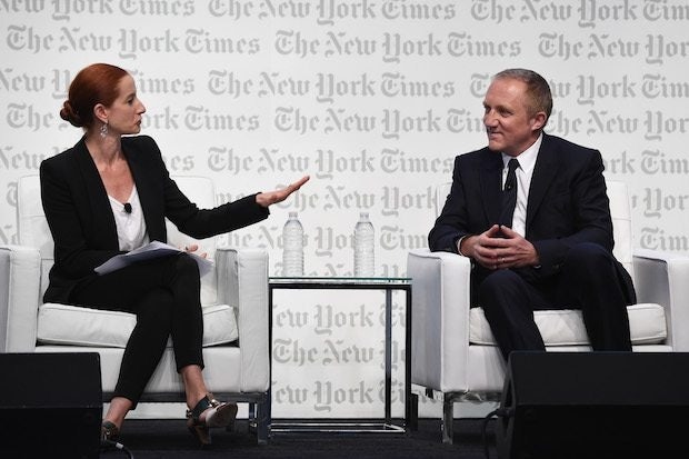 Vanessa Friedman, Fashion Director and Chief Fashion Critic, The New York Times (L) and Francois Henri Pinault, CEO and Chairman, Kering speak onstage at the The New York Times International Luxury Conference at Mandarin Oriental on December 2, 2014 in Miami, Florida.  (Courtesy Photo/Larry Busacca/Getty Images for New York Times International Luxury Conference)