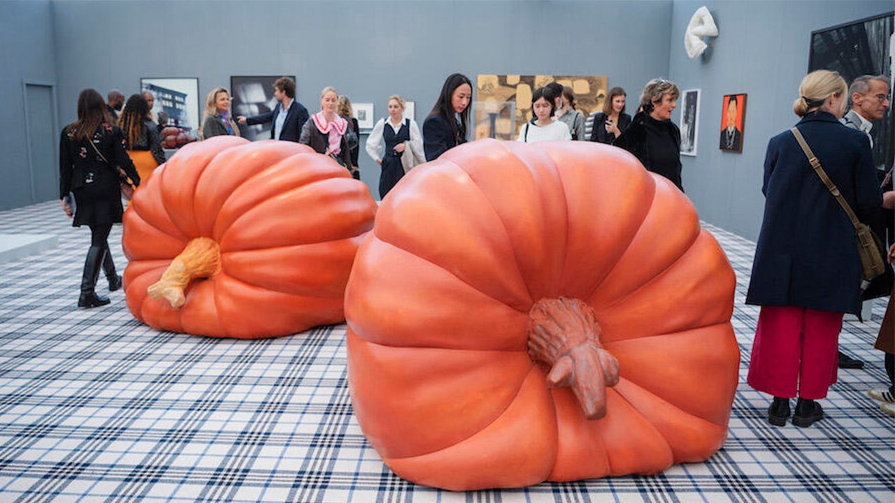Anthea Hamilton's pumpkin is one of the most eye-catching sculptures currently on show at Frieze London. Photo: Frieze/Linda Nylind