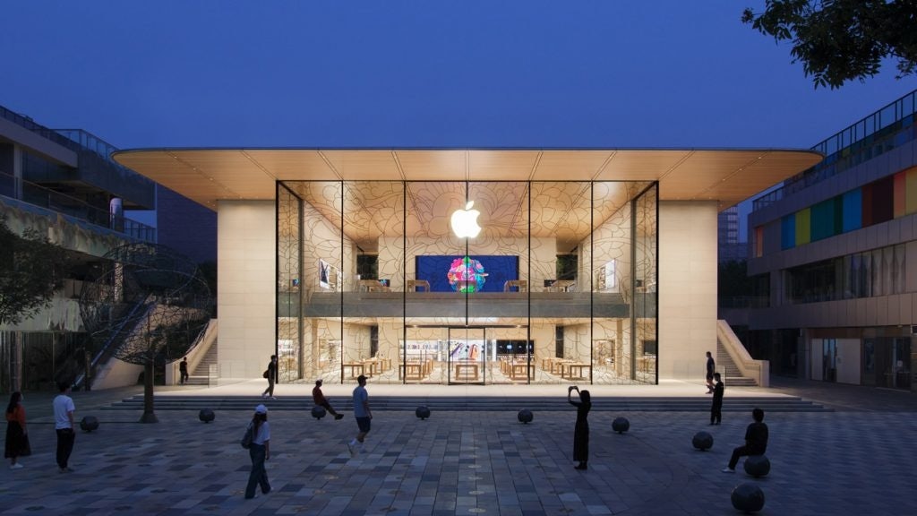 The new Apple Sanlitun store is twice the size of the original and sits adjacent to the previous location on Taikoo Li’s open square. Photo: Apple