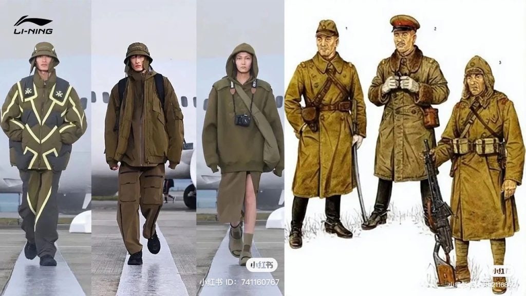Chinese netizens compare pieces from Li-Ning's latest collection to the uniforms of Japanese WWII soldiers. Photo: Xiaohongshu