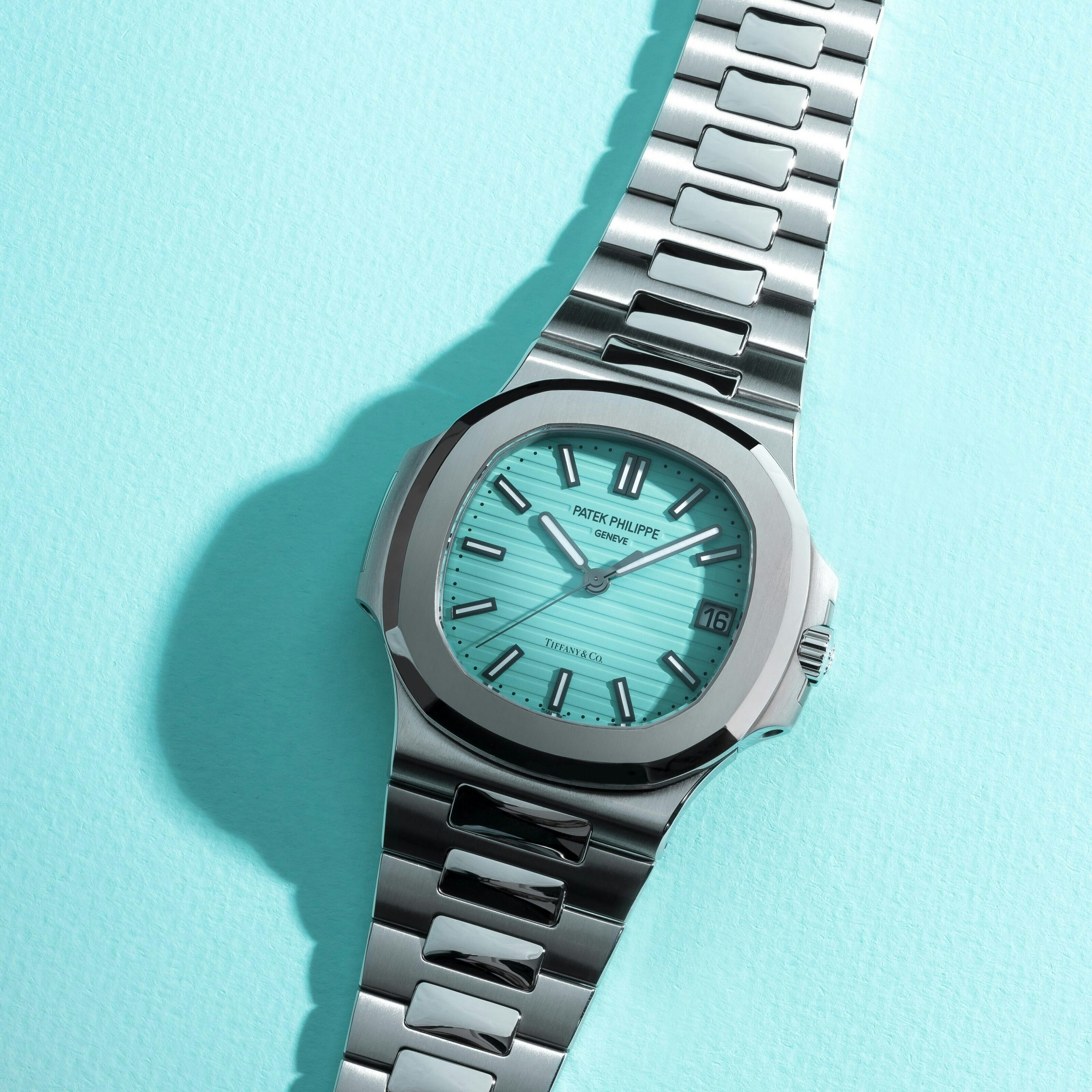 Marking the success of their long-term partnership, Tiffany & Co. and Patek Philippe launched the 5711/1A-018 Nautilus wristwatches, crafted from steel and endowed with Tiffany Blue dials.