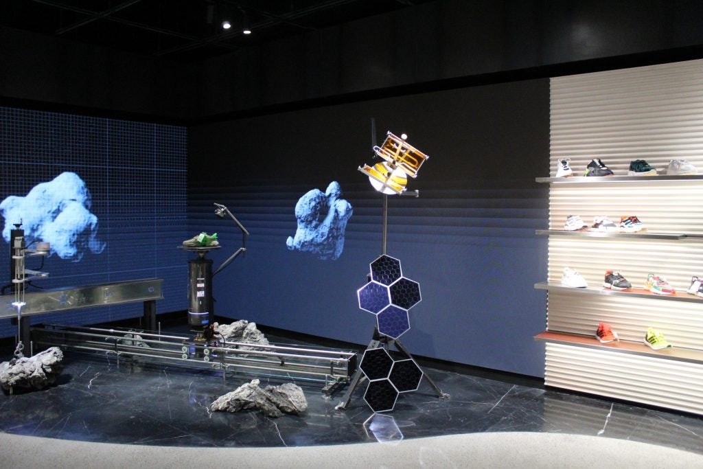 Shoe collection with an art installation about discovering Mars. Photo: Ruonan Zheng
