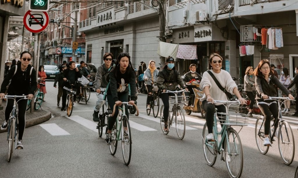 Community members explore Shanghai's city streets at a Teeyuke cycling event. Photo: Courtesy of Teeyuke