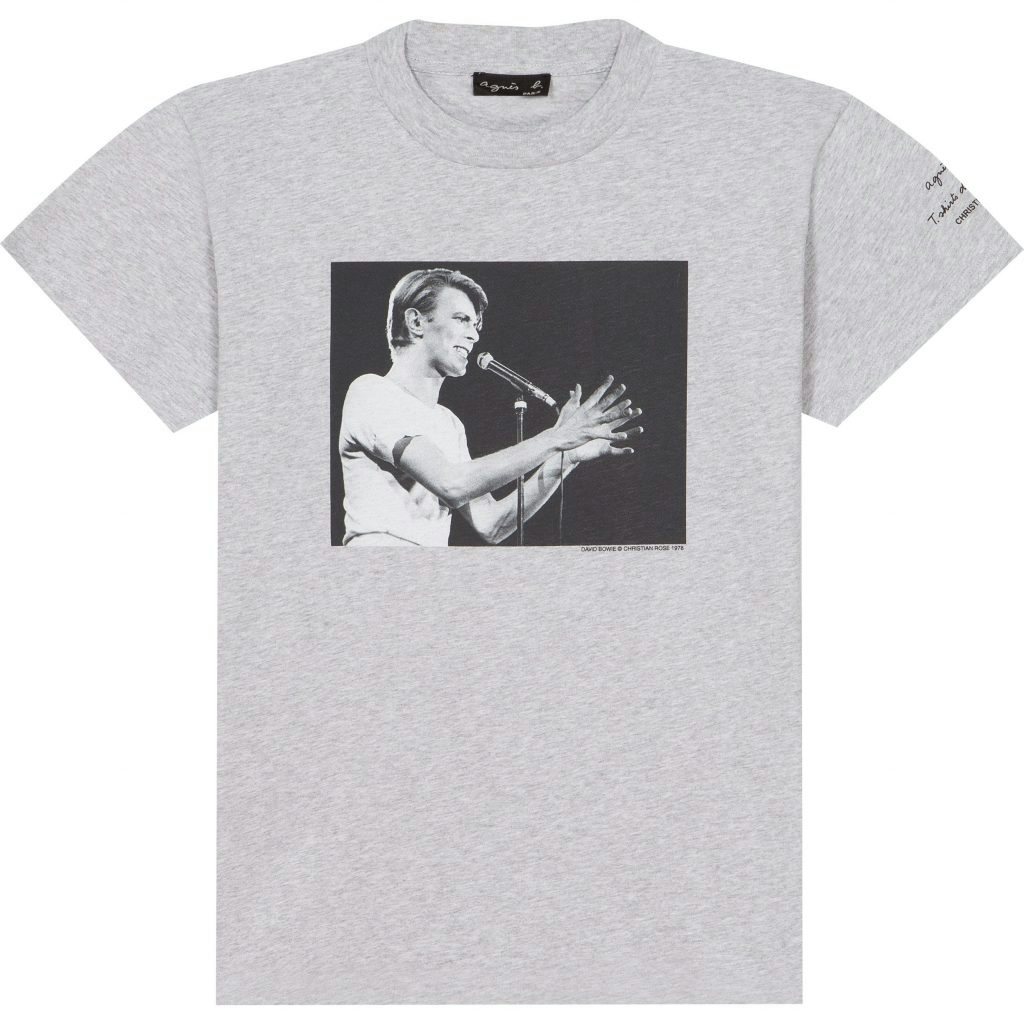 One of T-shirts that Fred bought from Agnes B, featuring his favorite rock singer David Bowie (image via Agnes B's official website).