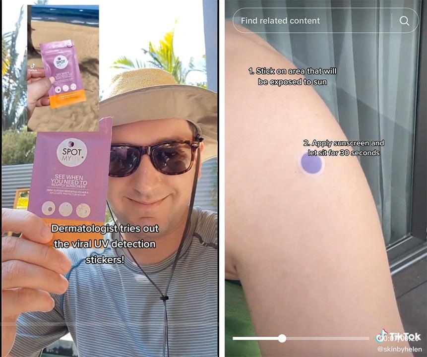 UV detection stickers, which change color when its time to reapply sunscreen, are trending on TikTok. Photo: Screenshots
