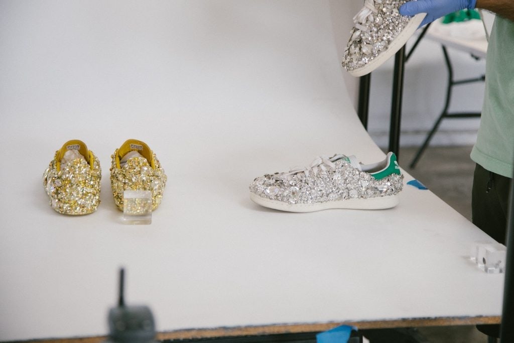 Stan Smith shoes embossed with Swarovski crystals. Photo: Courtesy, shot by Ahad Subzwari