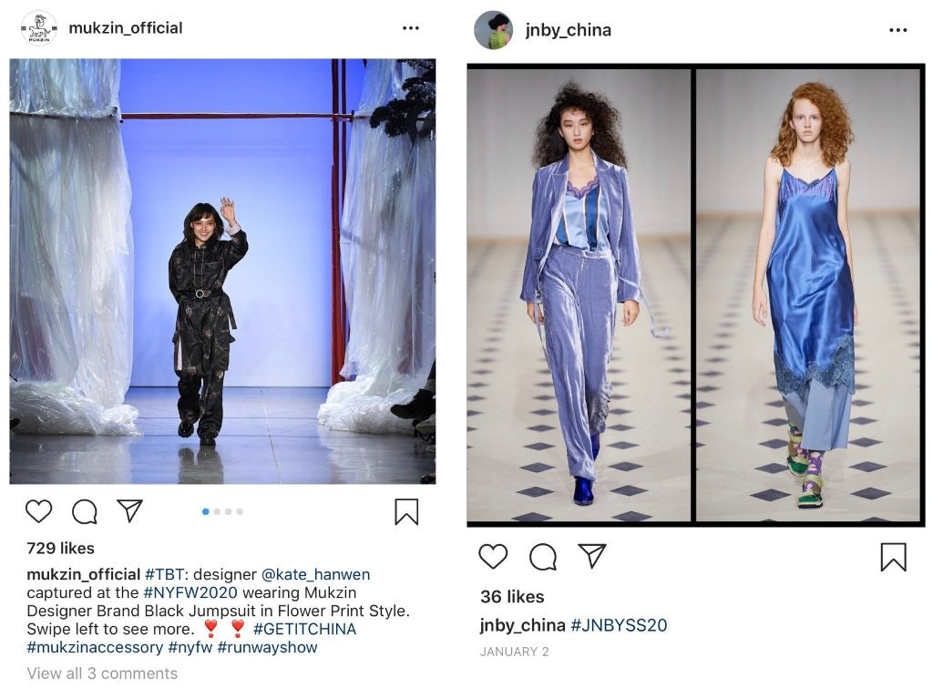 The Instagram post page of two Chinese brands that look to expand overseas market Photo: Instagram