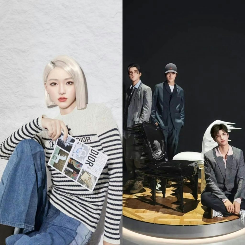 Virtual fashion influencer Ayayi and virtual boy group WLS were invited to visit Art 'N Dior exhibition at Shanghai’s West Bund Art Center. Photo: Ayayi and WLS
