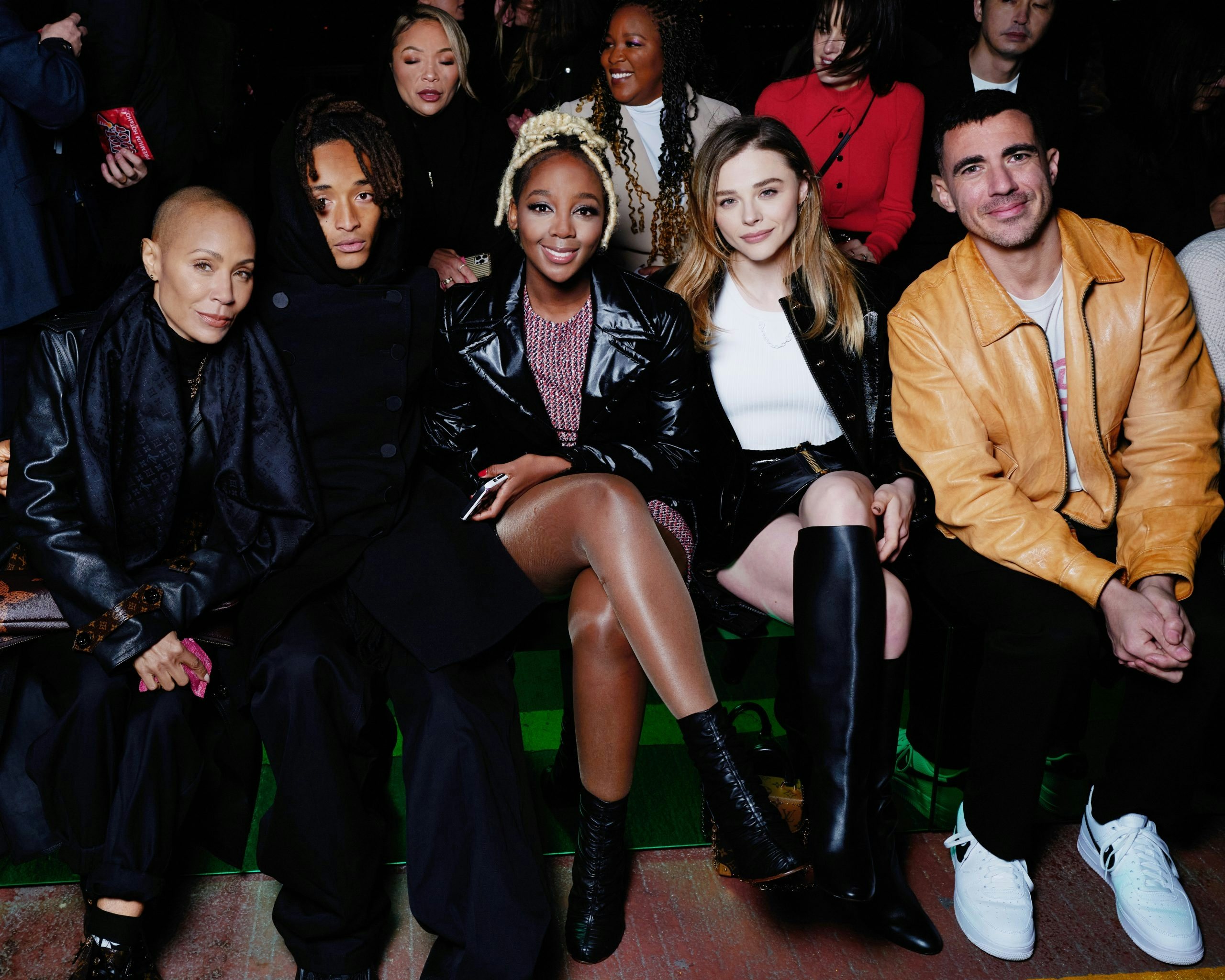 Jaden Smith sits front row prior to his performance at the after party, alongside celebrity guests. Photo: Louis Vuitton