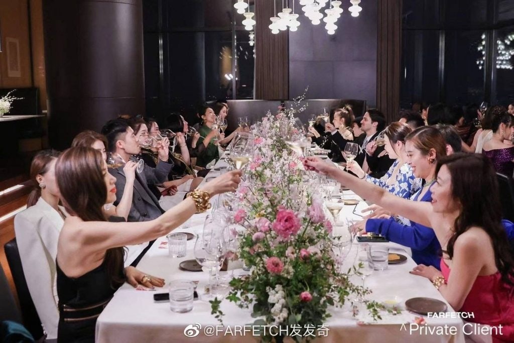 Farfetch hosted a private VIP dinner at the Bvlgari Hotel Shanghai in March. Photo: Farfetch's Weibo