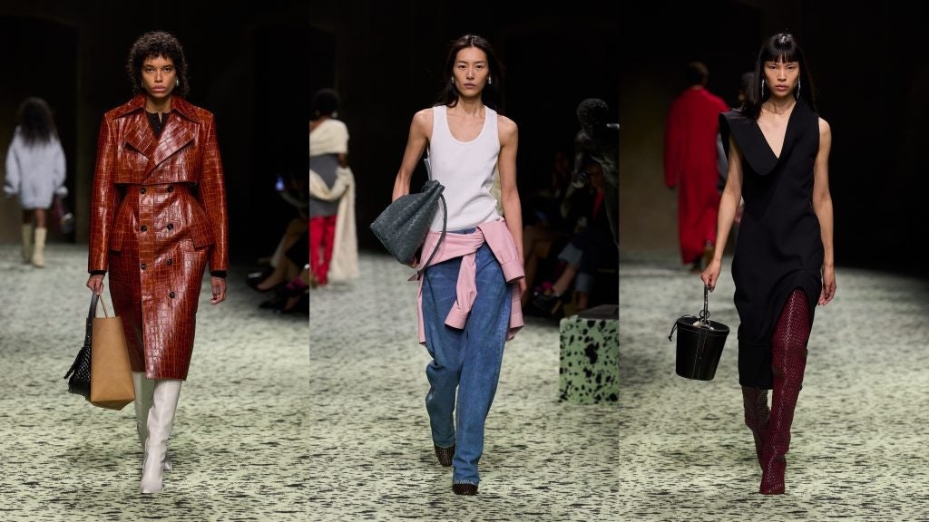 Showcasing intrecciato high boots and oversized leather jackets, Blazy offered a refreshing perspective on the house's codes. Image: Bottega Veneta