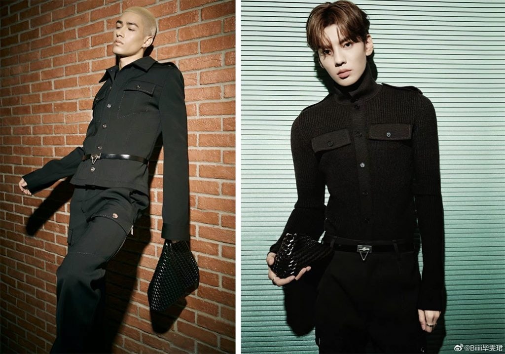 Boyband stars Mika (left) and Bi Wenjun (right) promote Bottega Veneta's Salon 03 and Salon 02, respectively. Photo: Weibo