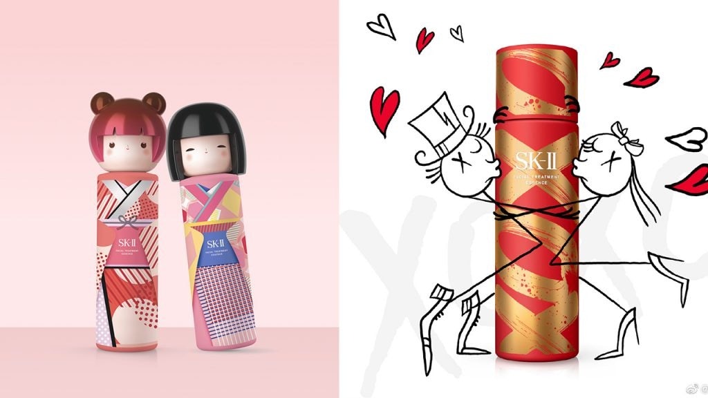 SK-II has launched artistic limited editions of its frosted glass bottles to celebrate every occasion, from the Year of the Ox (right) to the coming of spring (left). Photo: SK-II