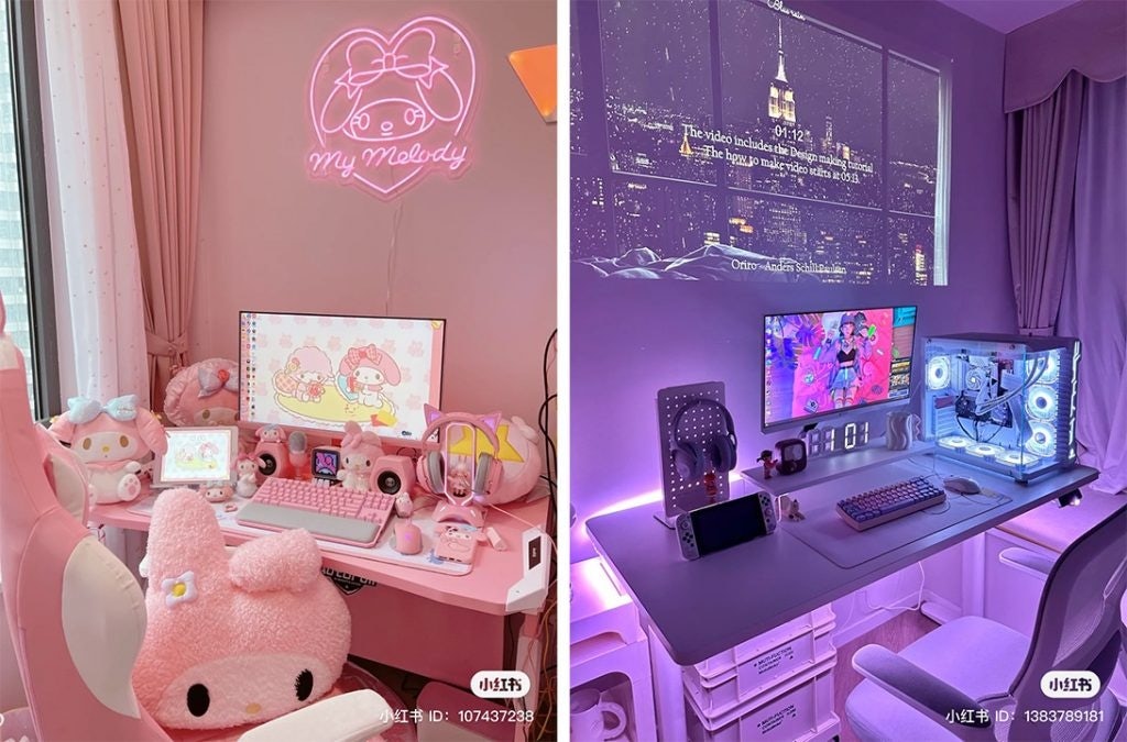 Colorful equipment, neon lights, and anime merchandise are characteristics of China's gamer girl rooms. Photo: Xiaohongshu