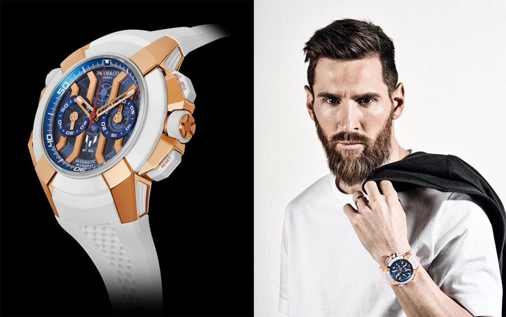 The Epic x Chrono Messi Rose Gold watch includes Lionel Messi's logo on the dial and his iconic number 10 in red. Photo: Jacob amp; Co.