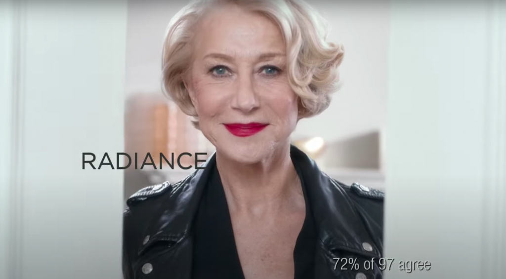 L’Oréal Paris tapped Dame Helen Mirren to promote its Age Perfect moisturizing cream. Photo: Screenshot, L’Oréal