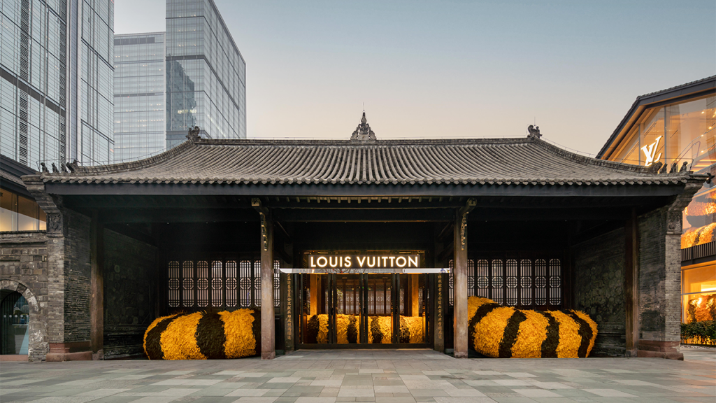 Louis Vuitton presented a special art installation that features a giant, textured tiger tail at the storefront, to celebrate the Year of the Tiger. Photo: Courtesy of Louis Vuitton