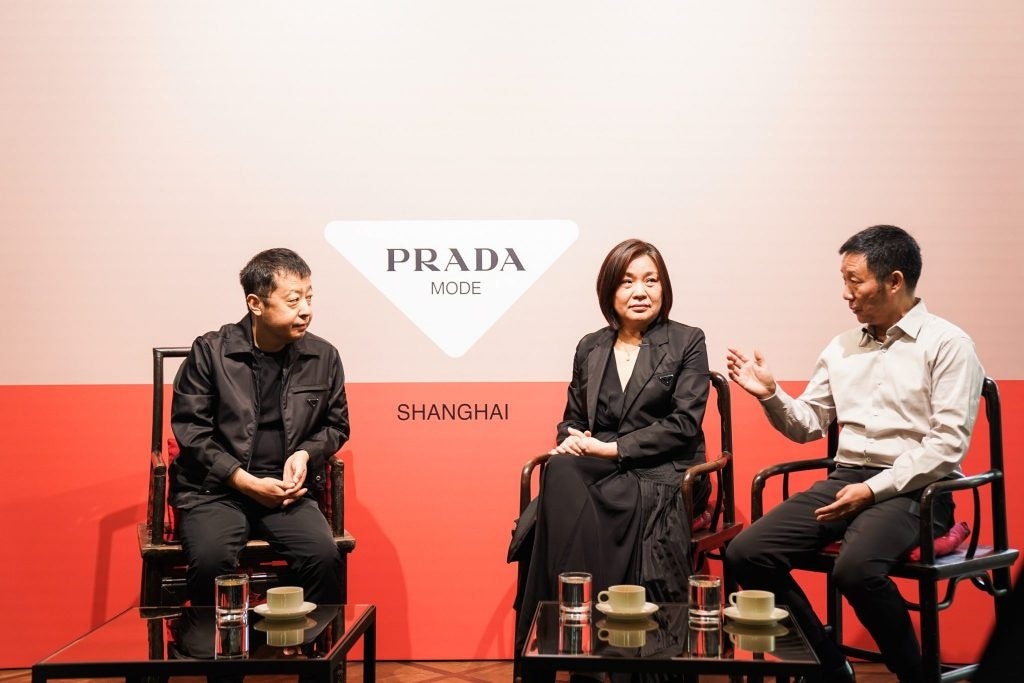 Film Director Jia Zhangke with Writer Liang Hong and Poet Ouyang Jianghe. Image: Prada Mode Shanghai.